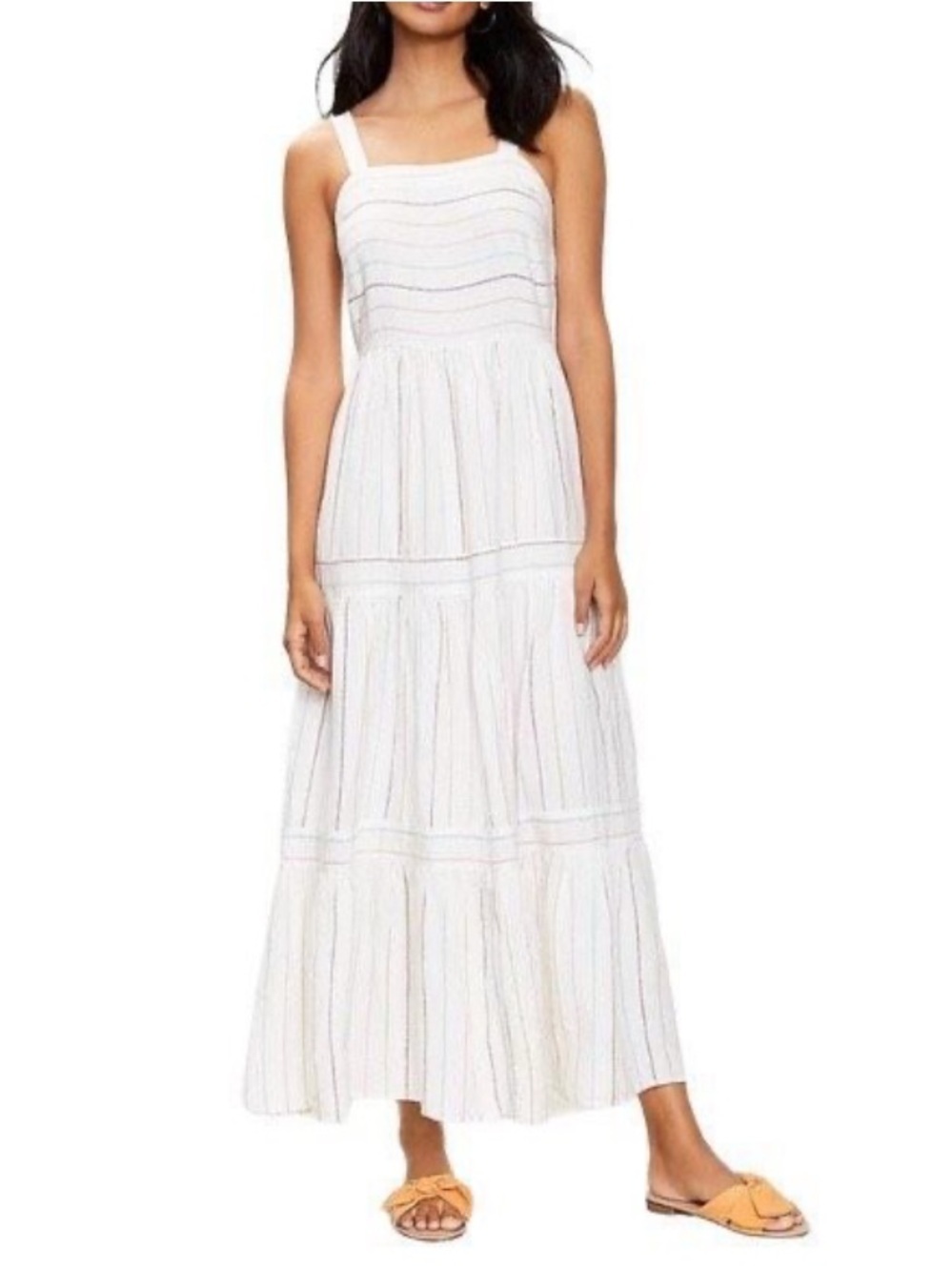 LOFT Linen Blend Rainbow Tiered Maxi Dress Size 8 Preppy Sundress